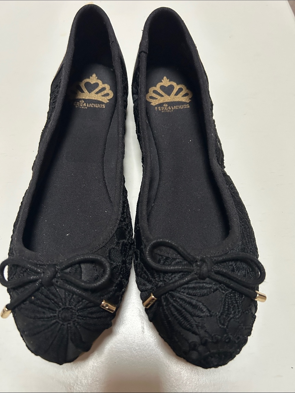 Fergalicious Black Lace Bow Ballet Flats